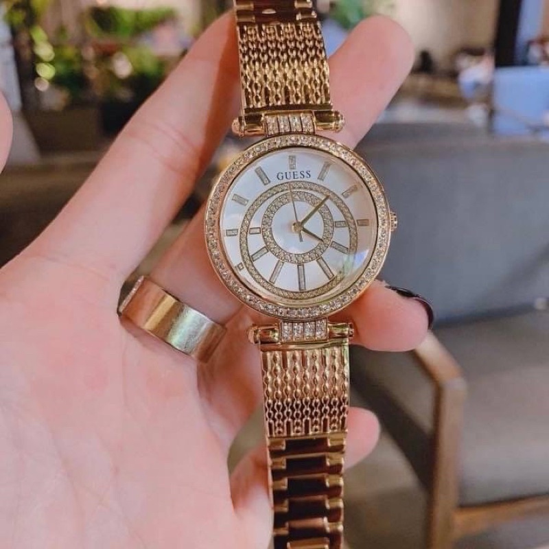 ผ่อน0-นาฬิกาสแตนเลสสีทอง-guess-womens-u1008l2-gold-stainless-steel-quartz-watch-หน้าปัด-32-มม-ทรงกำไล