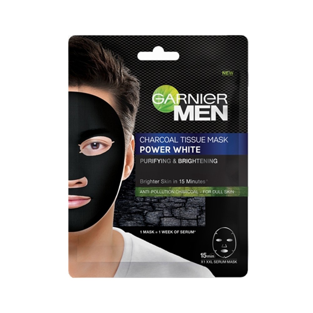 garnier-men-charcoal-tissue-mask-power-white-มาส์กแผ่น-28g
