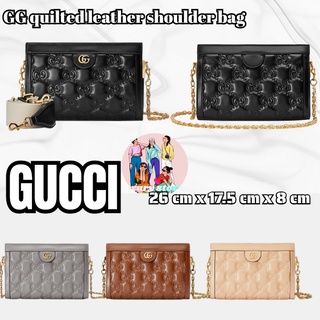 กุชชี่  GUCCI  GG กระเป๋าสะพายหนังควิลท์/กระเป๋าผู้หญิง/สไตล์ล่าสุด/การจัดซื้อยุโรปของ