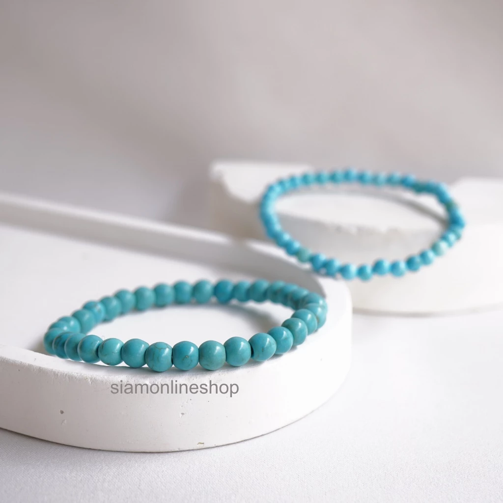 TURQUOISE หินเทอร์ควอยส์ เลือกขนาดเม็ดหินได้ (4-16 มม.) หินแห่งพลังอำนาจ สร้อยข้อมือหินแท้ https://wayoza.com