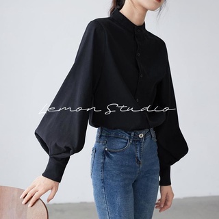 Lemon studio เสื้อเชิ้ตสีทึบหรูหราสไตล์ฝรั่งเศส S-3XL 11101