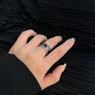 แหวน จี้รูปหัวใจ สีดำ สไตล์เรโทร สำหรับผู้หญิง