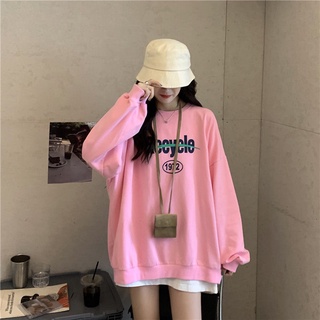 เสื้อกันหนาวแขนยาว ผ้าฝ้าย แบบบาง ทรงหลวม ขนาดใหญ่ สไตล์เกาหลีวินเทจ สําหรับผู้หญิง
