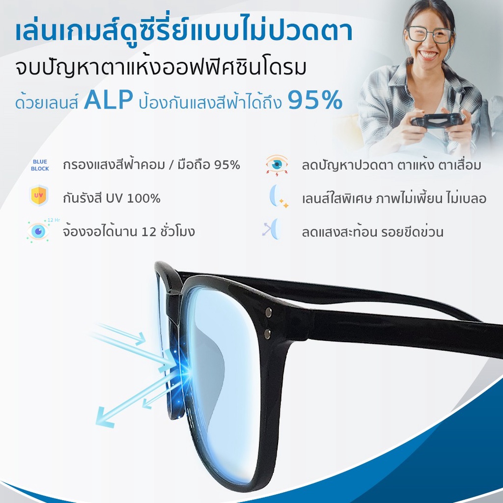 ภาพสินค้าALP แว่นกรองแสง Computer Glasses กรองแสงสีฟ้า 95%  รุ่น E014 จากร้าน happyhappiness1 บน Shopee ภาพที่ 5