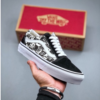 Vans Old Skool รองเท้าผ้าใบลําลอง พิมพ์ลายกราฟฟิติ ตาราง สีดํา และสีขาว -1683