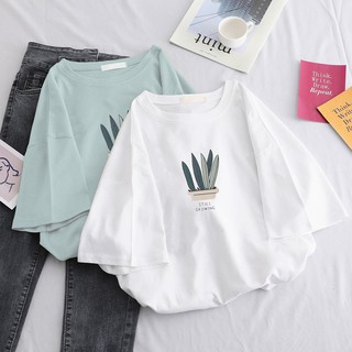 Lark Store💢พร้อมส่ง💢 เสื้อยืดลายต้นแคคตัส เสื้อยืดลายCactus เสื้อยืดสไตล์มินิมอลน่ารักๆ