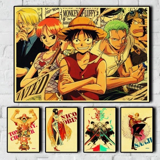 โปสเตอร์ พิมพ์ลายการ์ตูน One Piece Monkey Luffy Zorro ACE สไตล์เรโทร