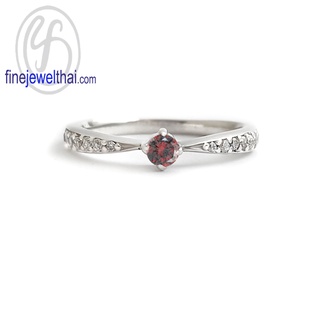 Finejewelthai-แหวนโกเมน-โกเมน-แหวนเพชรCZ-แหวนเงินแท้-พลอยประจำเดือนเกิด-Garnet-Silver-Ring-Birthstone-R1378gm