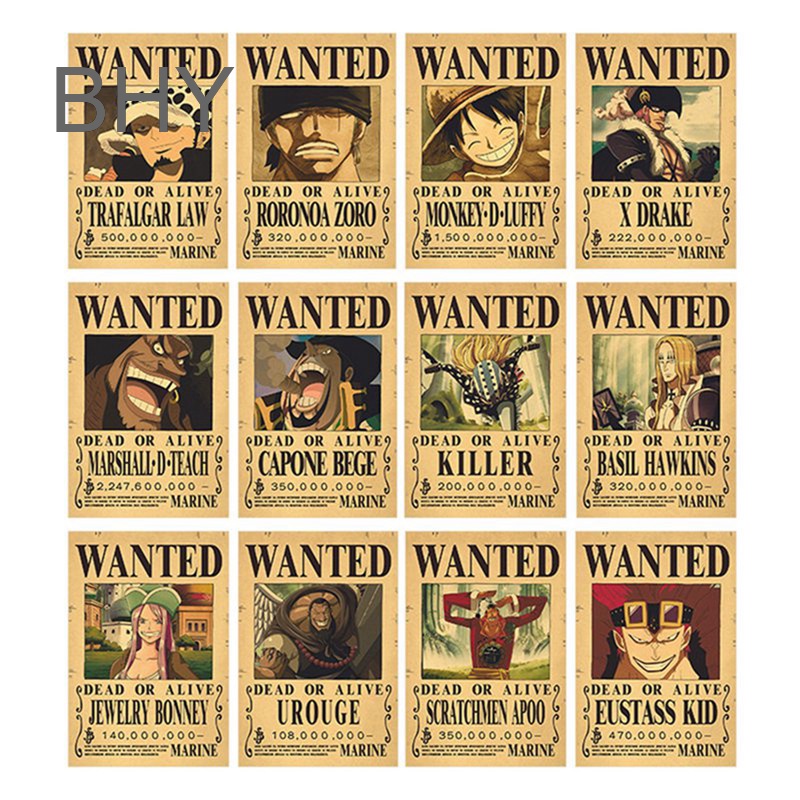 bhy-สติกเกอร์โปสเตอร์-ลายการ์ตูนอนิเมะ-one-piece-wanted-luffy-roronoa-zoro-nami-สไตล์วินเทจ-สําหรับติดตกแต่งผนังบ้าน-ห้องนอนเด็ก-1-ชุด