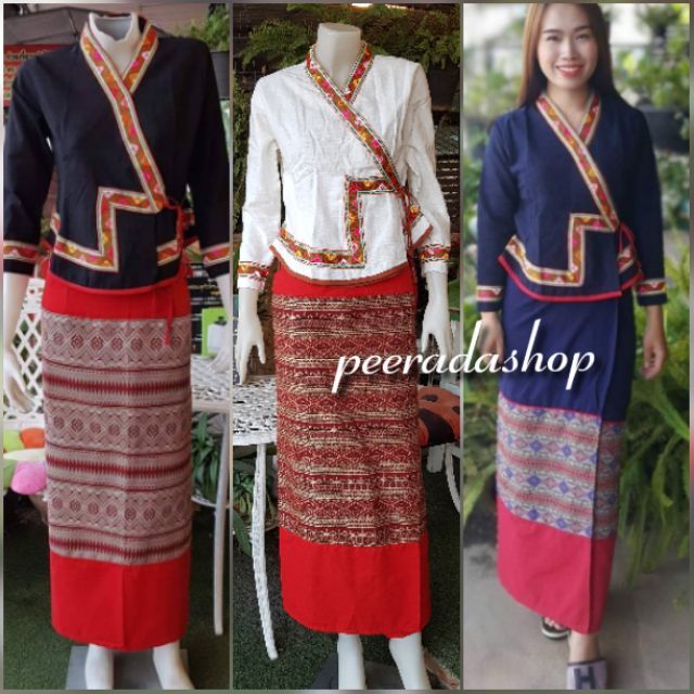 ชุดพื้นเมืองประยุกต์ เสื้อ+ผ้าซิ่นลายไทยสวย ใส่เที่ยวไปวัดทำงาน ไซส์ S-XL มุมมองที่ 3