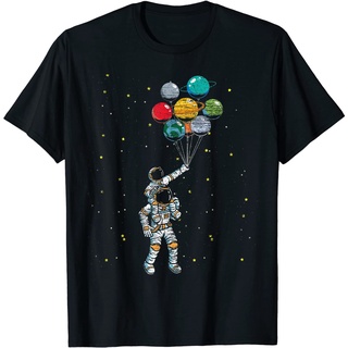 เสื้อยืดผ้าฝ้ายพรีเมี่ยม เสื้อยืด พิมพ์ลายนักบินอวกาศ Galaxy Planets Balloons