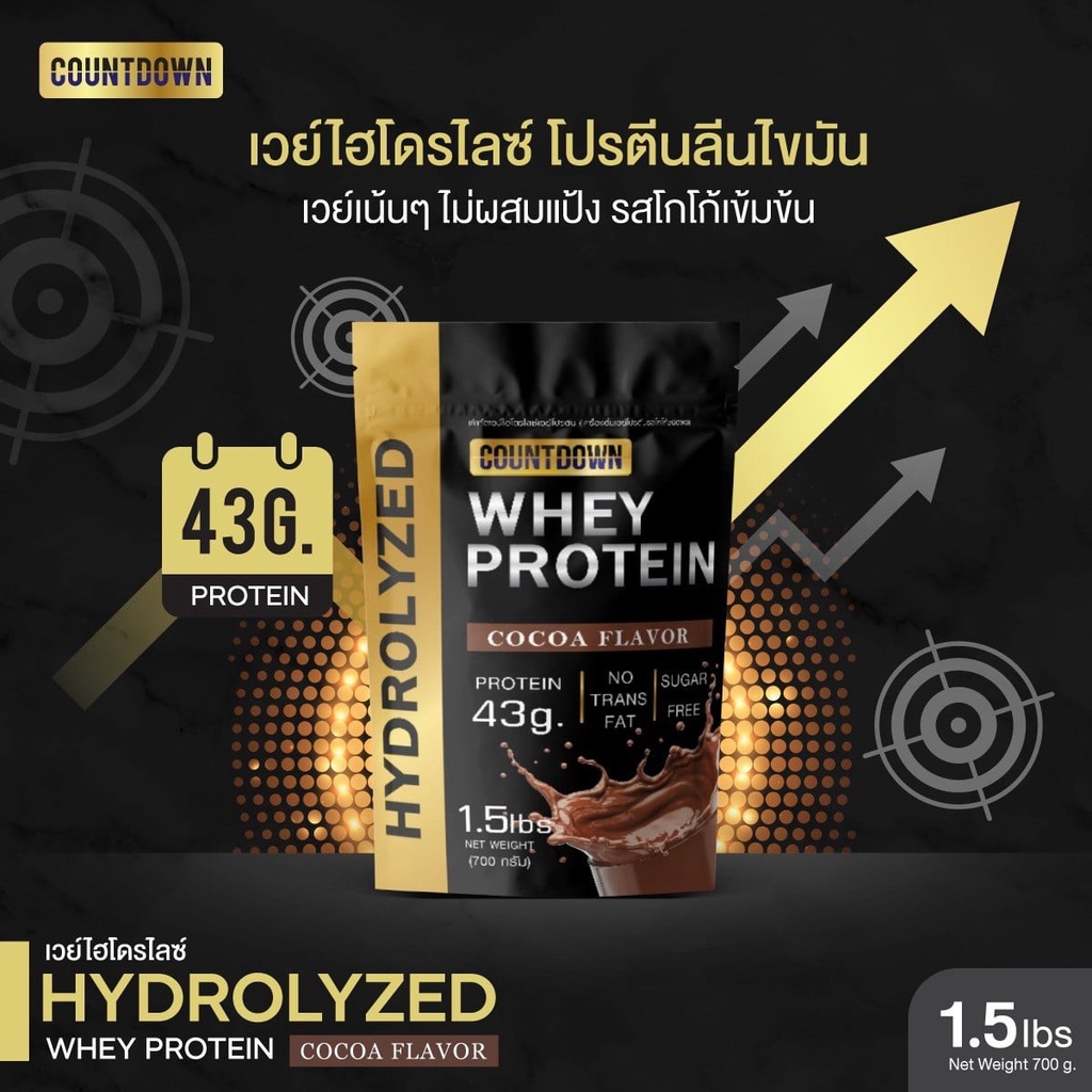 ภาพหน้าปกสินค้าCOUNTDOWN Whey Protein Hydrolyzed เวย์โปรตีน ไฮโดรไลซ์ รสโกโก้ โปรตีนสูง 43g. แพ้นมวัวทานได้ 700g. จากร้าน narakshopping789 บน Shopee