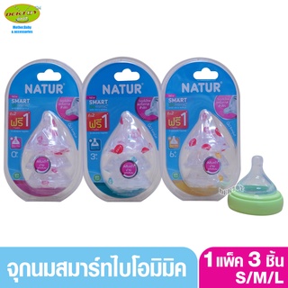 NEW Natur เนเจอร์ จุกนมเนเจอร์ไม่ดูด ไม่ไหล คอกว้างสมาร์ทไบโอมิมิค แพ็ค3ชิ้น