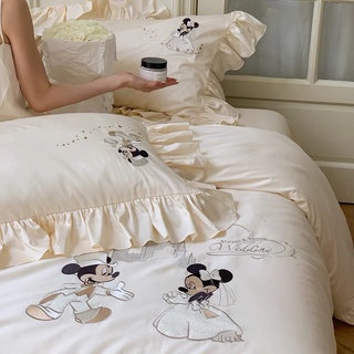 🔥เก็บโค้ดหน้าร้าน🔥[PRE-ORDER] ชุดเครื่องนอนผ้าcotton งานปักลาย Mickey and Minnie Wedding 💍 #0912 ผ้าปูที่นอนงานแต่ง