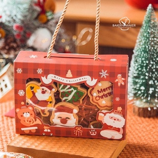 Xmas กล่องขนม ลายสก็อต เชือกหิ้ว แพ็ค 5 ใบ / Christmas cookie box with handle กล่องหิ้วได้ คริสต์มาส