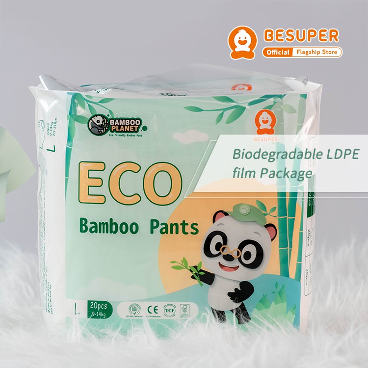 ของขวัญฟรี-besuper-bamboo-planet-กางเกงเทรนนิ่งผ้าอ้อมเด็กแบบดึงขึ้นได้ย่อยสลายได้-xl20-ชิ้น-1-ถุง-12-17kg