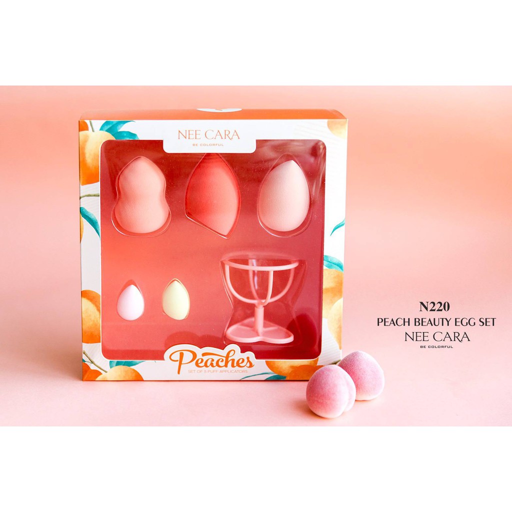 nee-cara-peach-beauty-egg-set-n220-neecara-พีช-ชุดพัฟไข่-5-ชิ้น-x-1-ชิ้น-abcmall