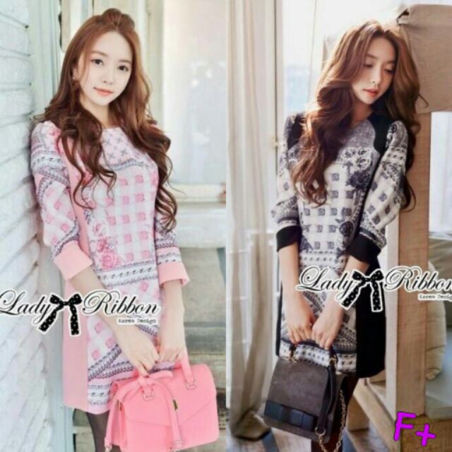 มินิเดรสแขนยาวพิมพ์ลายครอปแบรนดัง-มาใหม่-2สีพร้อมส่งค่ะ