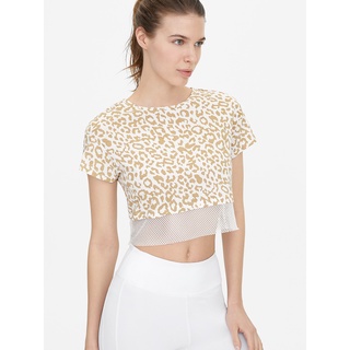 POMELO Leopard Print Crop Mesh Top - Brown size M