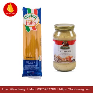 สปาเก็ตตี้ 500 กรัม + คาโบนาร่า พาสต้าซอส 480กรัม Carbonara San Remo Pasta Suaces 480g + Spaghetti 500g