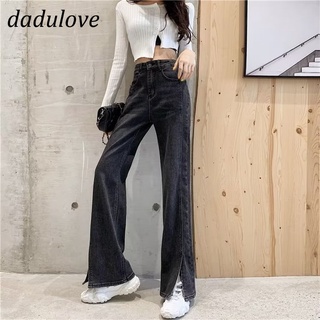 DaDulove💕 New Korean Version Ins Washed Gray Jeans High Waist Loose Slit Casual Pants Womens Wide Leg Pants