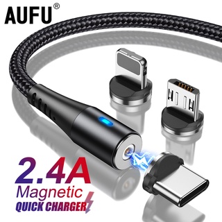 Aufu สายชาร์จ USB แม่เหล็ก พร้อมไฟ LED ชาร์จเร็ว สําหรับ Micro Type-C