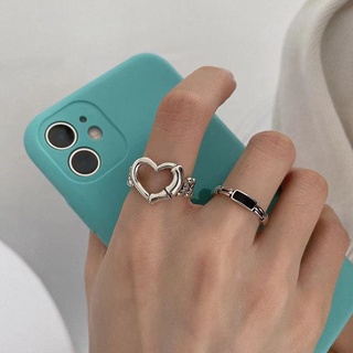 แหวนเซ็ทรูปหัวใจ แหวนสีดำ เซ็ทละ 2 วง แหวน แหวนเงิน เครื่องประดับแฟชั่น ผู้หญิง เกาหลี R20