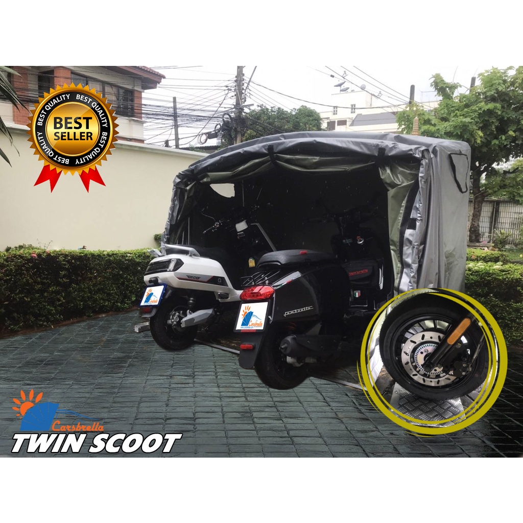 เต็นท์จอดรถมอเตอร์ไซค์-carsbrella-รุ่น-twin-scoot-สำหรับรถมอไซค์ที่มีขนาดเล็ก-คุ้มครองเต็มรูปแบบสําหรับยานพาหนะ-ของคุณ