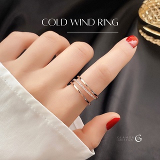 สินค้า GLAMOR✨แหวนเงินแท้ COLD WIND ฝังเพชร สีไม่ลอก แหวนเพชร cz แท้ แหวนแฟชั่น แหวนผู้หญิง แหวนเพชรแถว แหวนปรับขนาดได้