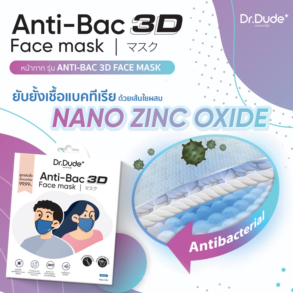 โค้ดส่วนลด-dr-dude-anti-bac-3d-face-mask-สูตรยับยั้งเชื้อแบคทีเรีย-p-acne-99-99-แมสก์ลดสิว-แมสก์ผ้า-แมสก์ซักได้