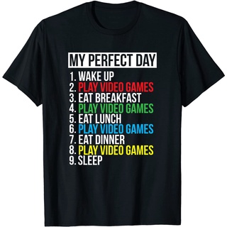 เสื้อยืดวินเทจ100%cotton เสื้อ ยืด ผ้า มัด ย้อม My Perfect Day Video Games T-shirt Funny Cool Gamer Tee Gift T-Shirt men