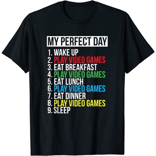 เสื้อยืดวินเทจ100%cotton เสื้อ ยืด ผ้า มัด ย้อม My Perfect Day Video Games T-shirt Funny Cool Gamer Tee Gift T-Shirt men