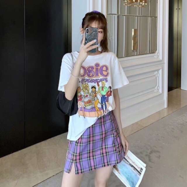 ชุดเซ็ทน่ารักๆ-เสื้อลายjosie-กระโปรงลายสก็อตงานซิปหลัง-ใครสาวกสีม่วงมาตำได้เลยจ้า