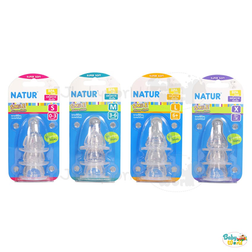 ภาพหน้าปกสินค้าจุกนม Natur คอแคบ รุ่น Smile แพค 3 จุก (นุ่มพิเศษ ) จากร้าน jjbabyworld บน Shopee