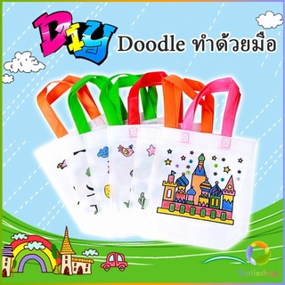 Smileshop กระเป๋าผ้าระบายสีพร้อมสีระบาย 6 แท่ง  graffiti bag