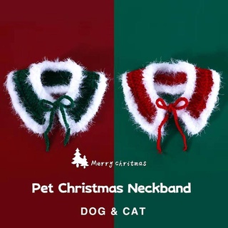 ปลอกคอผ้าพันคอ ผ้าขนสัตว์ถัก ลายคริสต์มาสน่ารัก ให้ความอบอุ่น สําหรับสัตว์เลี้ยง แมว ปีใหม่