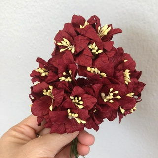 ดอกไม้กระดาษสาดอกไม้ขนาดใหญ่สีแดงเลือดหมู 35 ชิ้น ดอกไม้ประดิษฐ์สำหรับงานฝีมือและตกแต่ง พร้อมส่ง F208