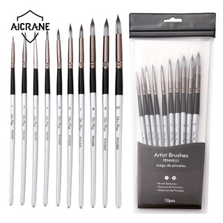 Aicrane ชุดแปรงทาสี 10 ชิ้น ชุด แปรงปลายแหลมกลมพร้อมขนไนลอน