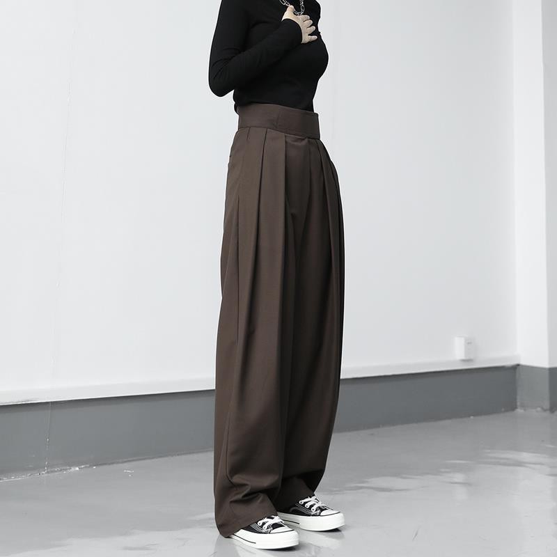กางเกงสไตล์เกาหลี-กางเกงขายาวผ้าเดรปเอวสูงแบบบางพร้อมกางเกงขายาวขากว้าง-2021