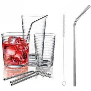 หลอดดูดน้ำสแตนเลส หลอดงอ หลอดสำหรับแก้ว YETI พร้อมแปรงล้างหลอด Stainless Steel Drinking Straw