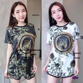 Set 2 ชิ้น เสื้อแขนสั้นพิมกราฟฟิก+กางเกงขาสั้น TW10510