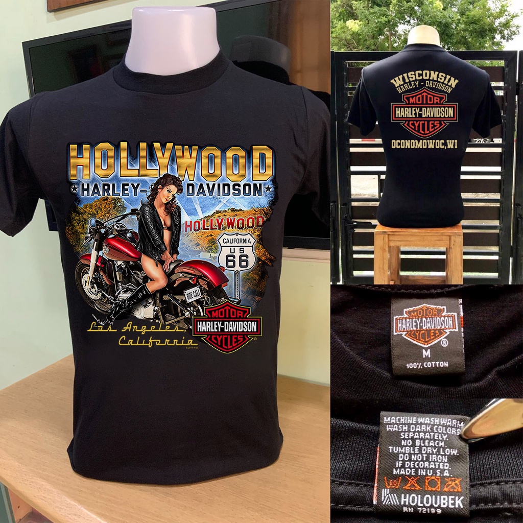 เครื่องแต่งกาย-ผู้ชาย-เสื้อยืด-ผู้หญิง-แขนสั้น-harley-harley-davidson-ป้าย-harley-cotton