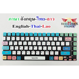 ภาพขนาดย่อของสินค้าสติ๊กเกอร์แปะคีย์บอร์ด keyboard ภาษา ลาว, อังกฤษ, ไทย (Lao, English, Thai)