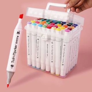 ปากกามาร์กเกอร์ ปากกาเส้นเล็ก(1mm.) หัว2ด้าน ด้ามสีขาว 24สี/ชุด ฟรีกล่อง!! สำหรับงานศิลปะ ขีดเขียน เน้นคำ แห้งไว ปลอดสาร