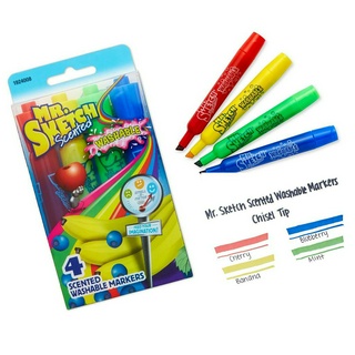 Mr. Sketch 1924008 Washable Scented Markers, Chisel Tip, Assorted Colors ปากกามาร์คเกอร์หัวตัดแพค 4 ด้าม