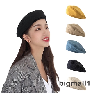 Bigmall - หมวกเบเร่ต์สีพื้นปรับระดับได้สําหรับผู้หญิง