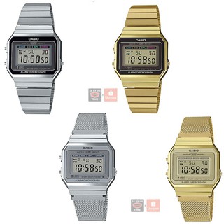 สินค้า แท้ศูนย์ Casio Standard นาฬิกาข้อมือผู้ชาย สายสแตนเลส รุ่น A700 A700W A700WM สีทอง สีเงิน