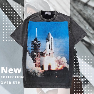 เสื้อยืดขายดีThe rocket เสื้อยืดงานฟอกสกรีนสไตล์วินเทจS-3XL