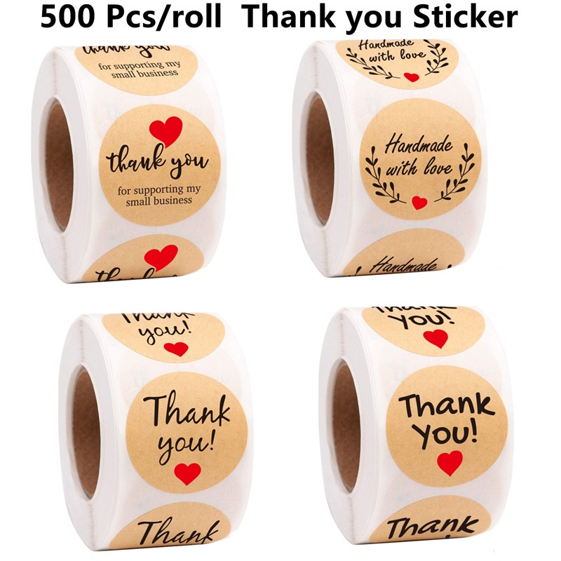 500-ชิ้น-ม้วน-thank-you-sticker-สติ๊กเกอร์ขอบคุณ-สติ๊กเกอร์บรรจุภัณฑ์ของขวัญฉลากซีลกาวในตัว