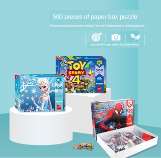 puzzle 500 pcs ชิ้นปริศนามิกกี้เจ้าหญิงแช่แข็งมนุษย์แมงมุม 500 ชิ้นกล่องกระดาษปริศนาภาพวาดตกแต่งเด็กหรือผู้ใหญ่แฟนซีของเล่นปริศนาการศึกษา jigsaw